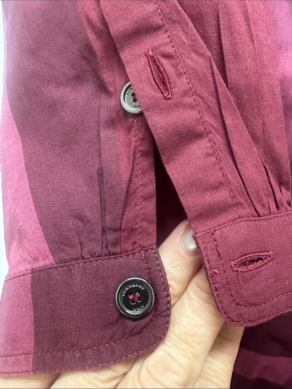 Womens Burberry Brit Burgundy Plaid Button-Front Top - xs - Picture 4 of 5
